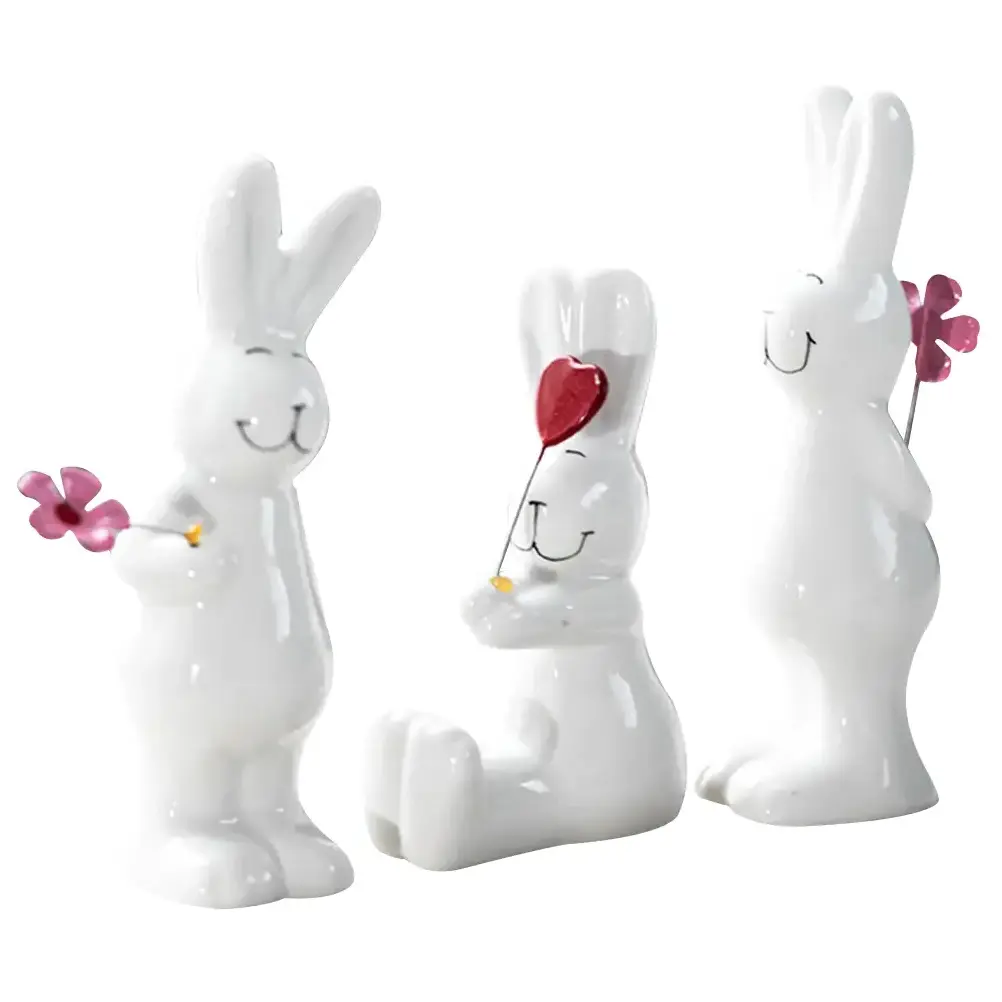 3 PCS Ceramic Bunny Figurines Decor Cute Rabbits Statues Modern Art Ornaments for Home Easter Bunny Festival Crafts Gifts