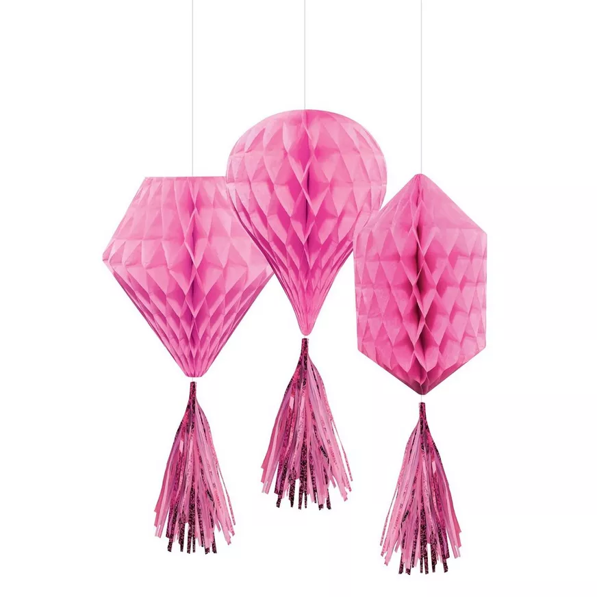 3D Unique Honeycomb Decorations Hot Air Balloon Diamond and Hexagon Shapes  With Fringe Tail  For Bachelorette Party