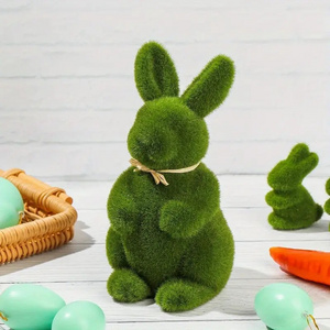 Easter Green Rabbit Happy Easter Ornaments Furry Flocked Bunny Rabbit Celebration Home Party Decoration