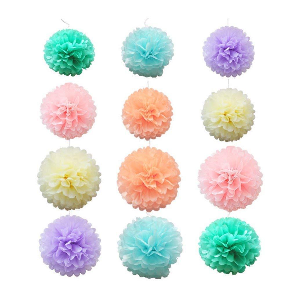 24 Pack Four Leaf Tissue Paper Garland with Tissue Pom Poms Flowers Streamer Backdrop for Birthday Party Decorations