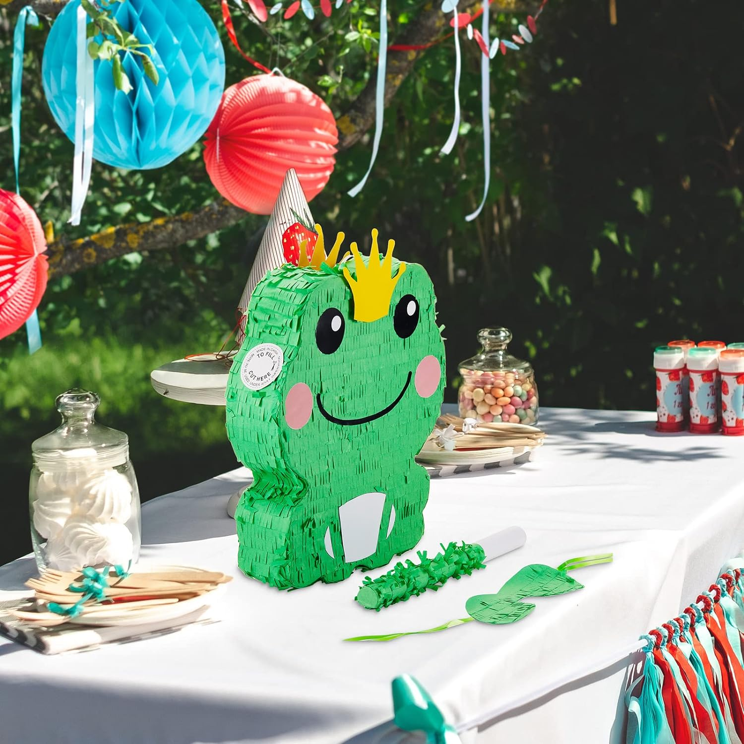 Frog Birthday Decorations Include Large Pinata Stick Blindfold and Confetti for Kids Frog Party Favors Supplies Outdoor Games