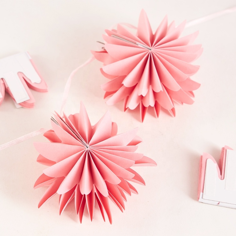 2024 Spring Paper Snowflake Fan Party Decorations Hanging Pink Three Layers Paper Fan