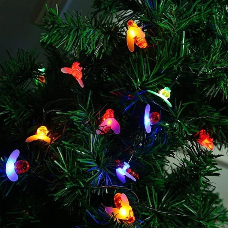 Solar Bee String Lights Outdoor Fairy Light Garland 8 Modes Waterproof Patio Light for Garden Party Decor