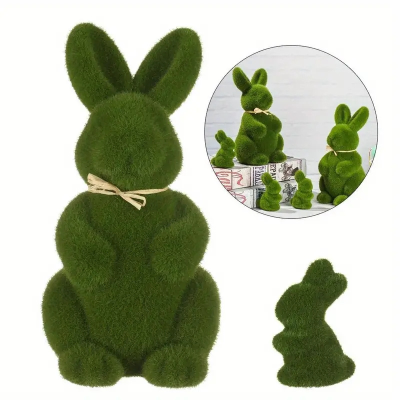 Easter Green Rabbit Happy Easter Ornaments Furry Flocked Bunny Rabbit Celebration Home Party Decoration