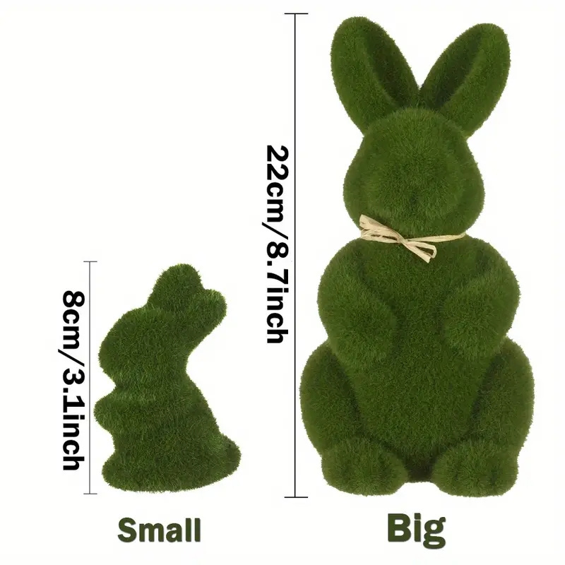 Easter Green Rabbit Happy Easter Ornaments Furry Flocked Bunny Rabbit Celebration Home Party Decoration