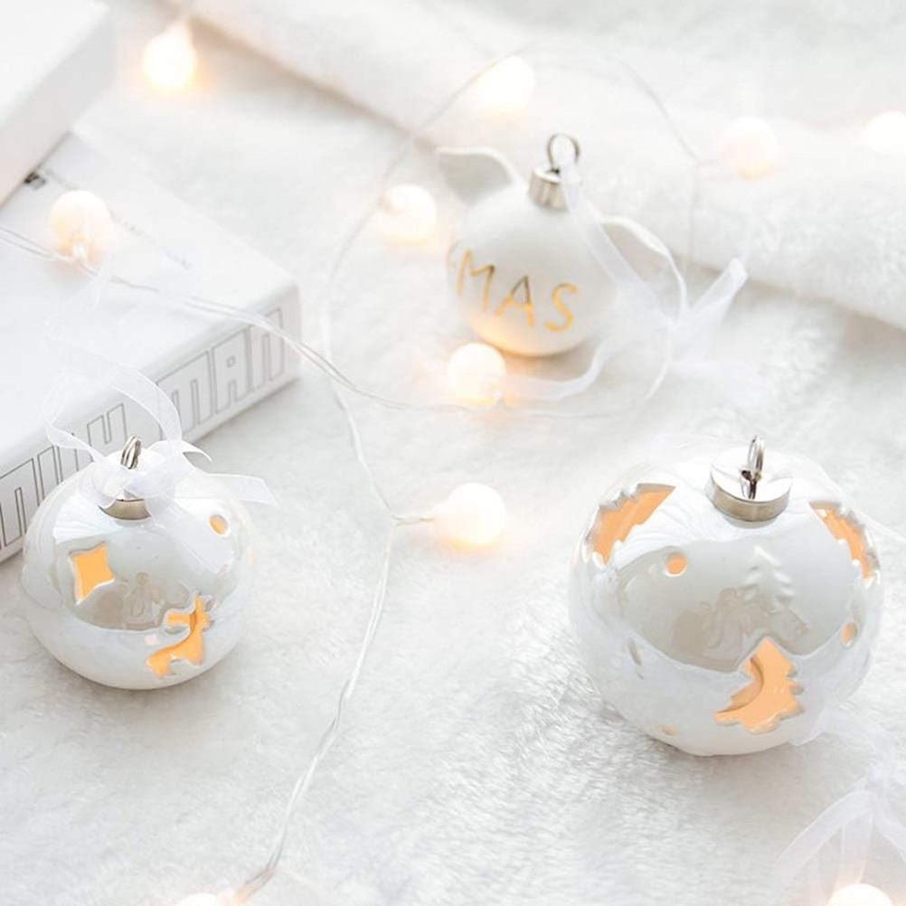 Nordic Ceramic Ball with Light Ornament Christmas Tree Hanging Ceramic Ball Bauble Christmas Ball Ornament