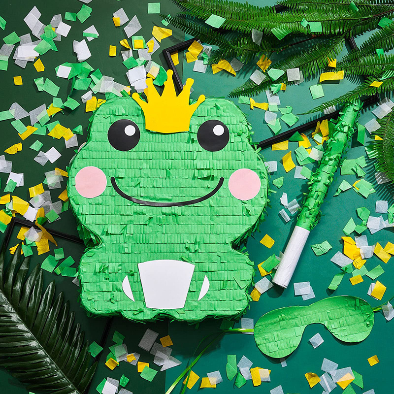 Frog Birthday Decorations Include Large Pinata Stick Blindfold and Confetti for Kids Frog Party Favors Supplies Outdoor Games