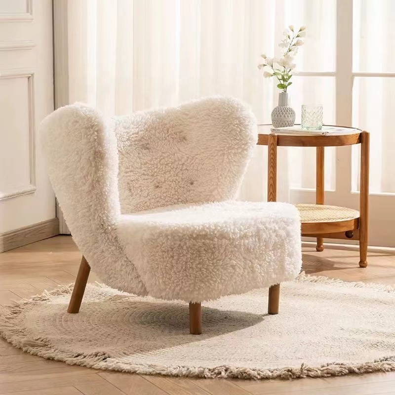 modern comfortable Coffee Lounge Lamb Wool Fabric Chairs For Hotel Lounge Chair Relax Teddy Fabric Fancy Living Room Chairs