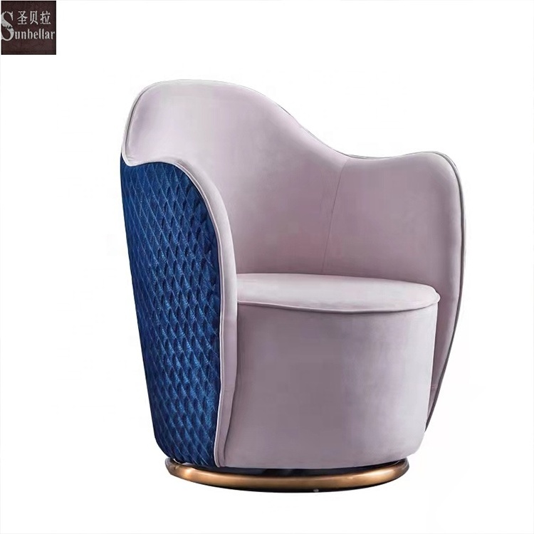 modern club accent chair swivel gold steel base rotating upholstered fabric living room armchair VIP room reception sofa chair