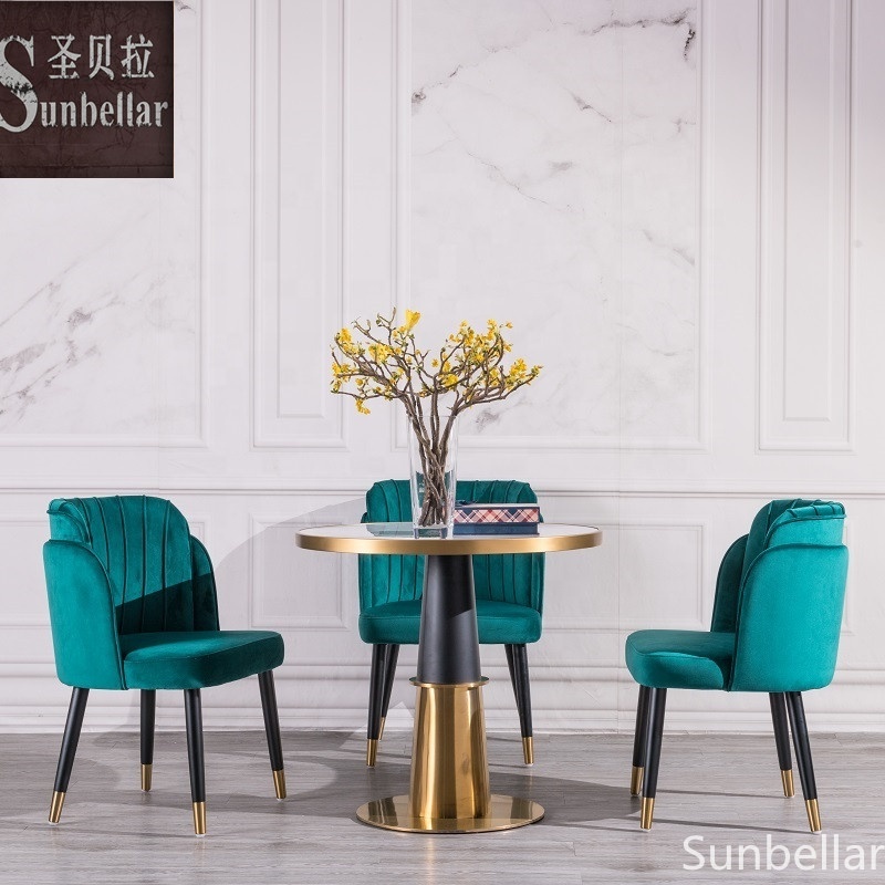 wholesale Accent Chairs green velvet fabric dining chairs wood legs with gold metal cover modern dining room restaurant chairs