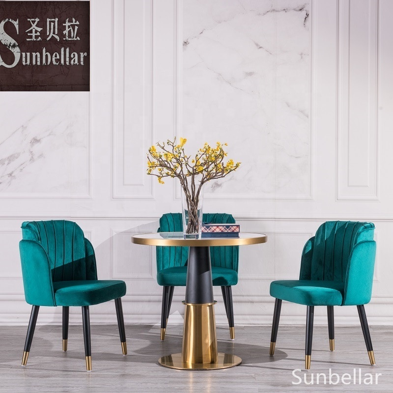 wholesale Accent Chairs green velvet fabric dining chairs wood legs with gold metal cover modern dining room restaurant chairs