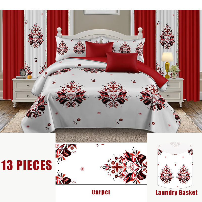 Custom Wholesale Hot Selling Printed 13pcs Curtain Bedding Set 100% Polyester Bedspread Sets for Home Use