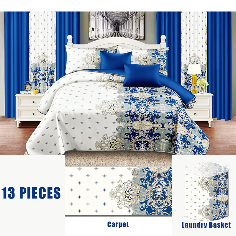 Custom Wholesale Hot Selling Printed 13pcs Curtain Bedding Set 100% Polyester Bedspread Sets for Home Use