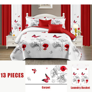 Custom Wholesale Hot Selling Printed 13pcs Curtain Bedding Set 100% Polyester Bedspread Sets for Home Use