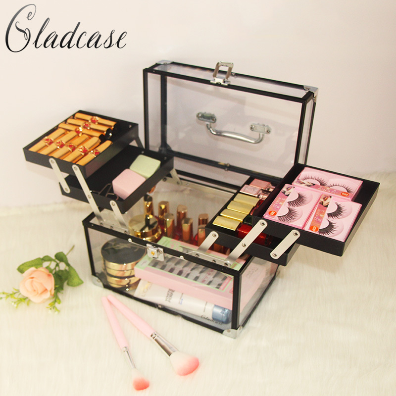 Carrying  Acrylic p cosmetic box  Nail Polish Case  makeup case Lip Lipstick Storage Box vanity case with trays factory directly