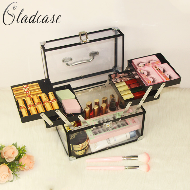 Carrying  Acrylic p cosmetic box  Nail Polish Case  makeup case Lip Lipstick Storage Box vanity case with trays factory directly