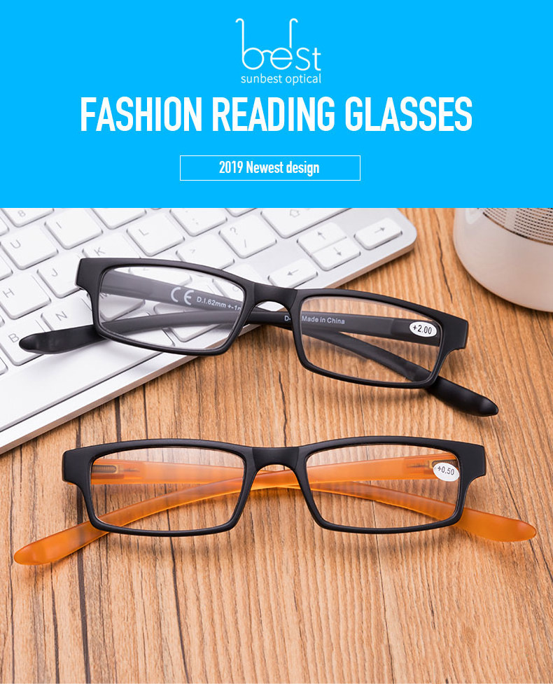 Sunbest 2069 OEM Custom Logo Plastic Rectangle Frame Presbyopic Glasses Long Temple Spring Hinge UV Reading Glasses