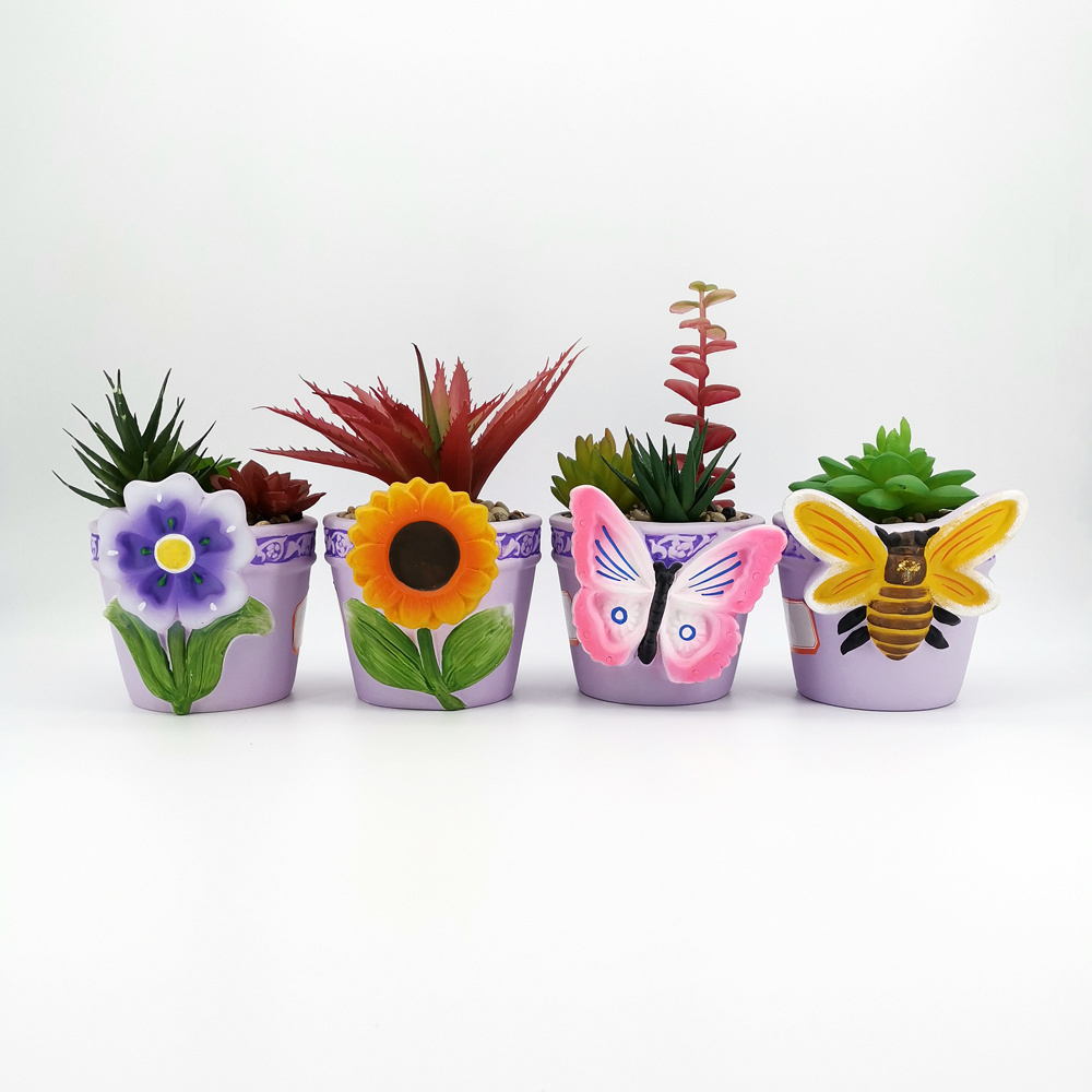 High Quality Mini Bonsai Planter Butterfly Sunflower Design Artificial Succulent Pot Small Plants Ceramic Flower Pots for Store