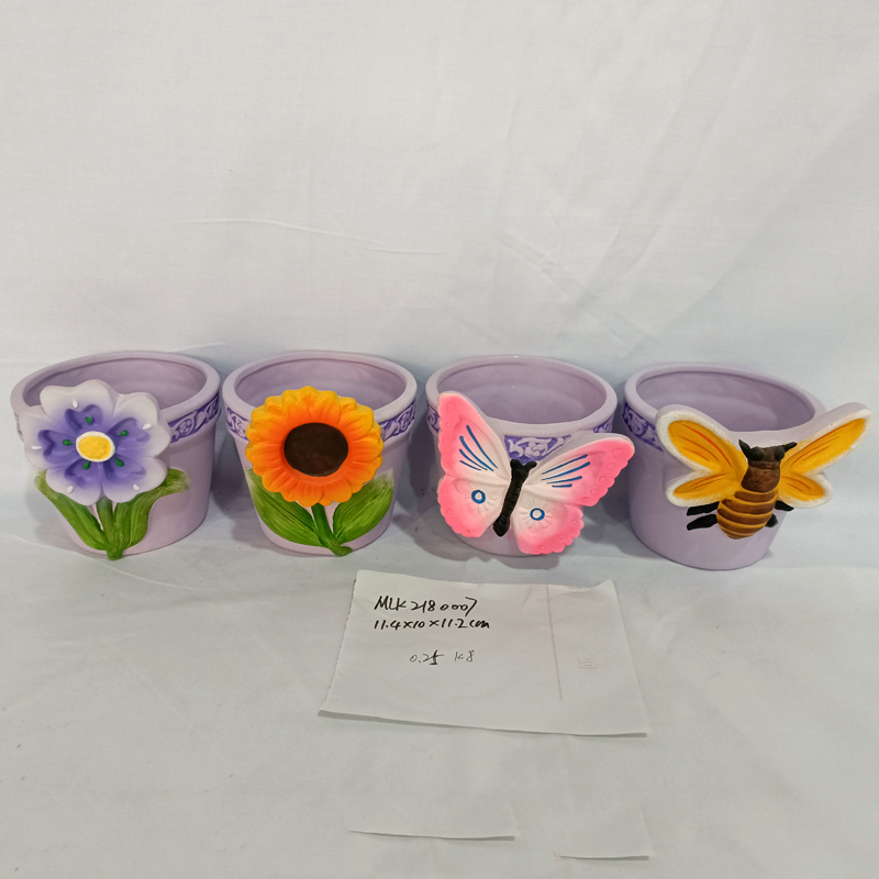 High Quality Mini Bonsai Planter Butterfly Sunflower Design Artificial Succulent Pot Small Plants Ceramic Flower Pots for Store