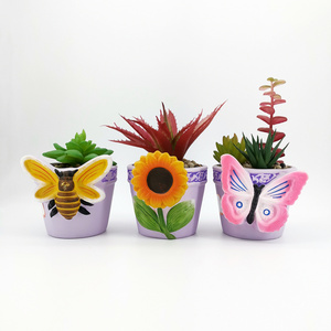 High Quality Mini Bonsai Planter Butterfly Sunflower Design Artificial Succulent Pot Small Plants Ceramic Flower Pots for Store