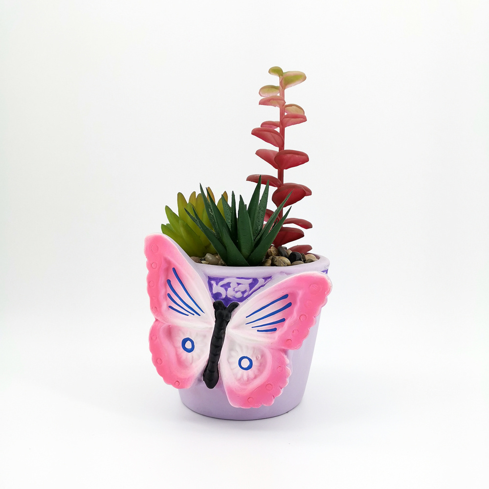 High Quality Mini Bonsai Planter Butterfly Sunflower Design Artificial Succulent Pot Small Plants Ceramic Flower Pots for Store