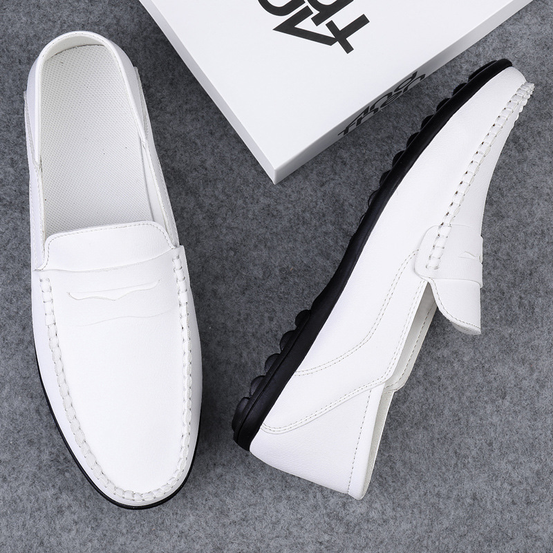 2023 four seasons men's bean shoes lazy man half drag low soft sole soft surface white casual shoes trend men's shoes