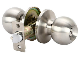 Door Lock Latch Handle Round Knob with Lock and Key, Interior and Bathroom Doorknob, in Satin Stainless Steel