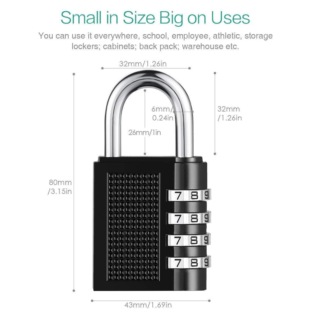 Black 4 Dials Resettable Combination Password padlock Safe GYM Lock  Travel Luggage Suitcase password padlock