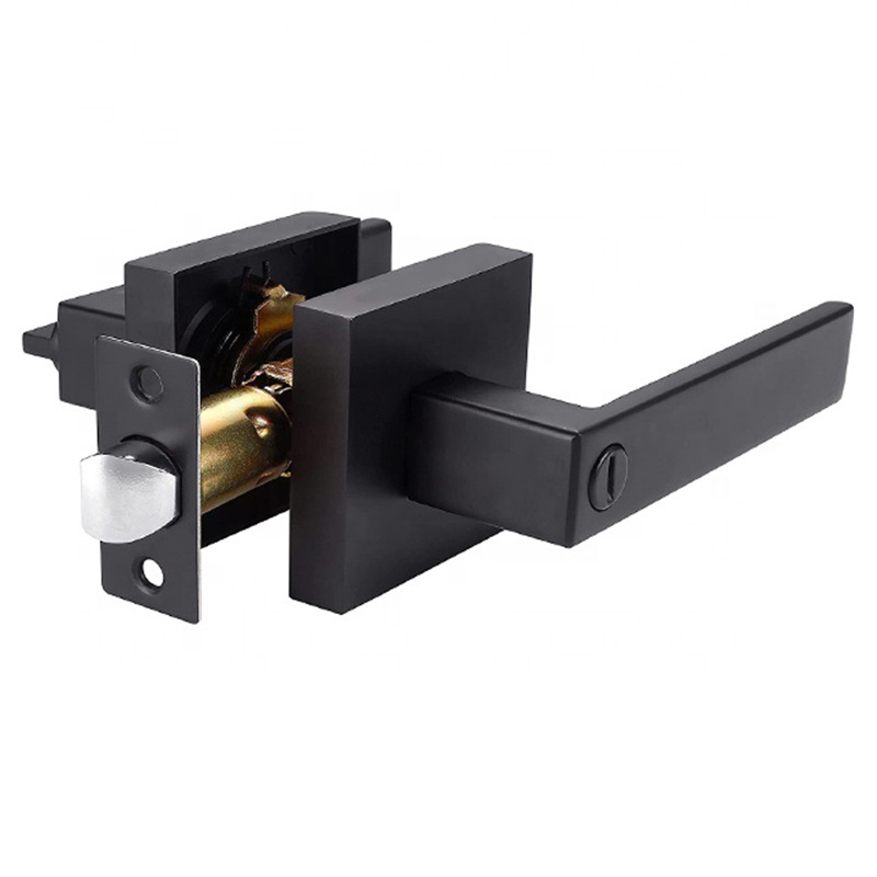 Contemporary Square Privacy Keyless Handle Lever Matte Black Bedroom/Bathroom/Interior Doors Left/Right Handed Door Lock