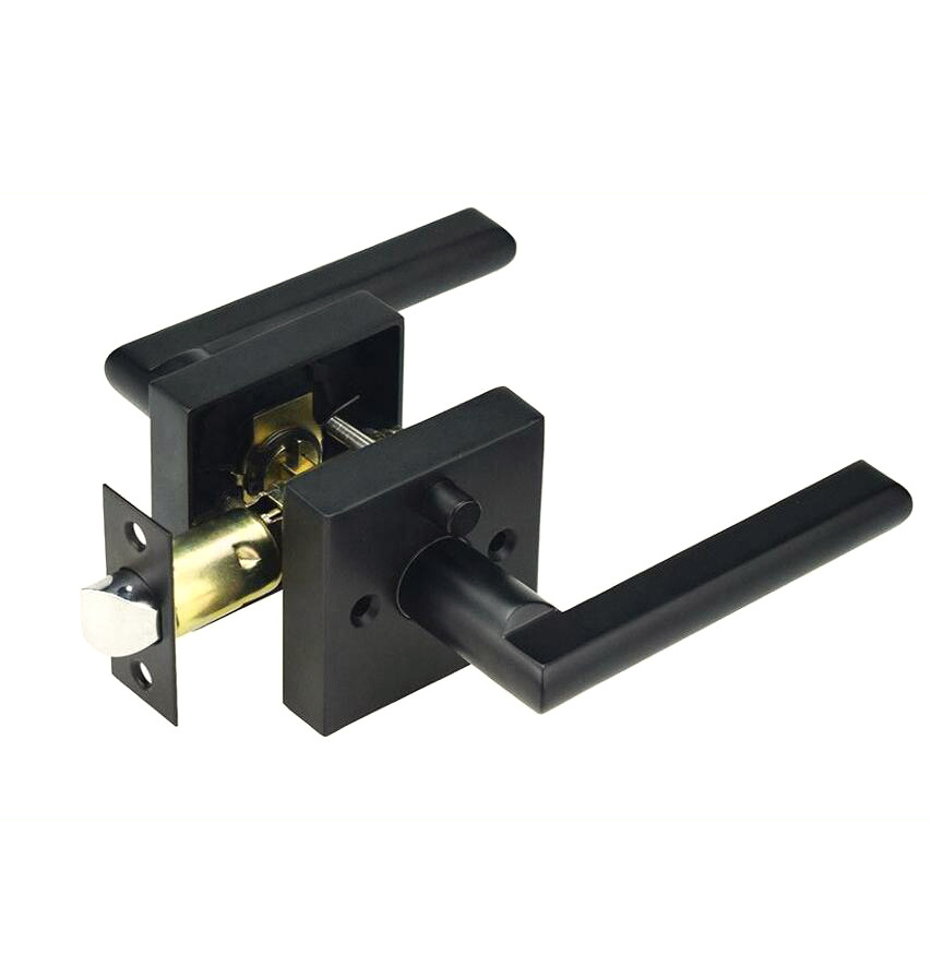 Contemporary Square Privacy Keyless Handle Lever Matte Black Bedroom/Bathroom/Interior Doors Left/Right Handed Door Lock