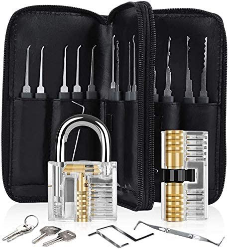 Free sample 24pcs locksmith hook lock picking set lock pick set lockpicking tools with transparent practice padlock