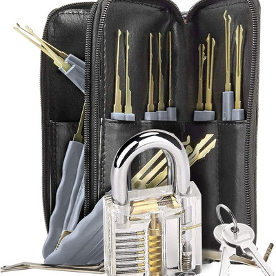 Free sample 24pcs locksmith hook lock picking set lock pick set lockpicking tools with transparent practice padlock