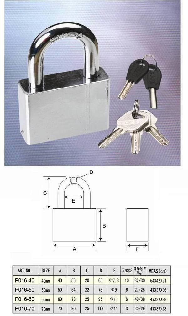 High Quality Chrome Plated Iron 304 stainless steel padlock Casting Padlock europe padlock 60mm