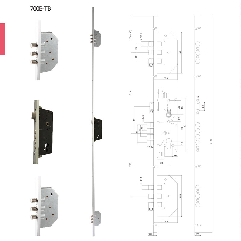 Customized 8525 Multi Point Mortise Sliding multi-point lock Door Lock Body serrure de porte with Roller Latch