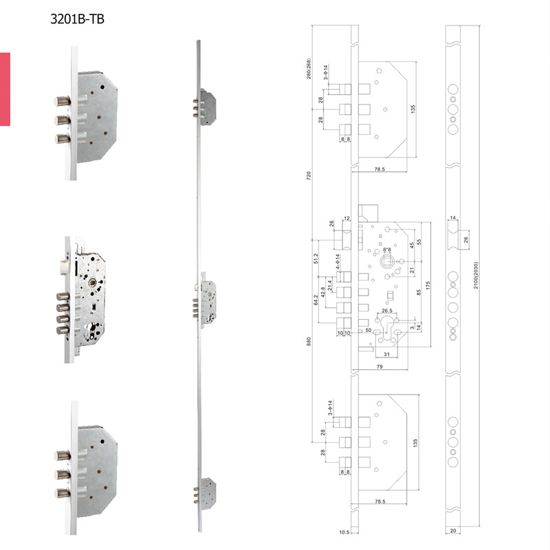 Customized 8525 Multi Point Mortise Sliding multi-point lock Door Lock Body serrure de porte with Roller Latch