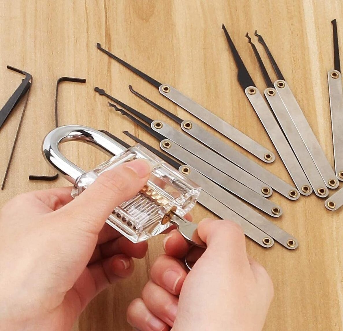 15 Pieces lock pick set with practice lock, Beginner Locksmiths 10 Pcs Lock Picking Key Extractor Tool