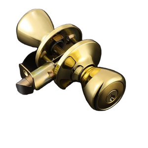 Keyed Entry / Entrance Tulip Round Bedroom Door Knob Lock Modern with Key and Thumbturn in Polished Gold Color