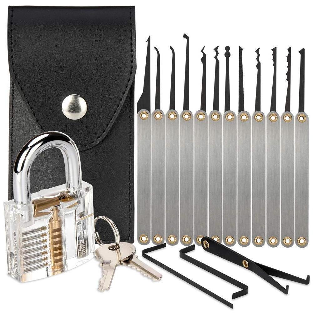 Stainless Steel Set 15 pcs Lock Pick Tool lock picking kit set With Practice Lock Cheap