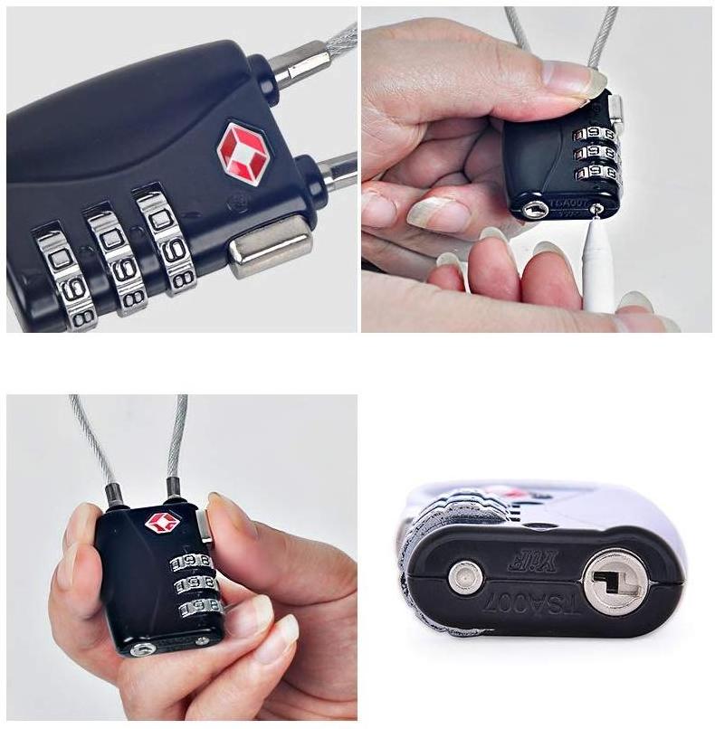 3 Digit Combination padlock Durable flexible TSA Travel Baggage Lock luggage lock tsa cable