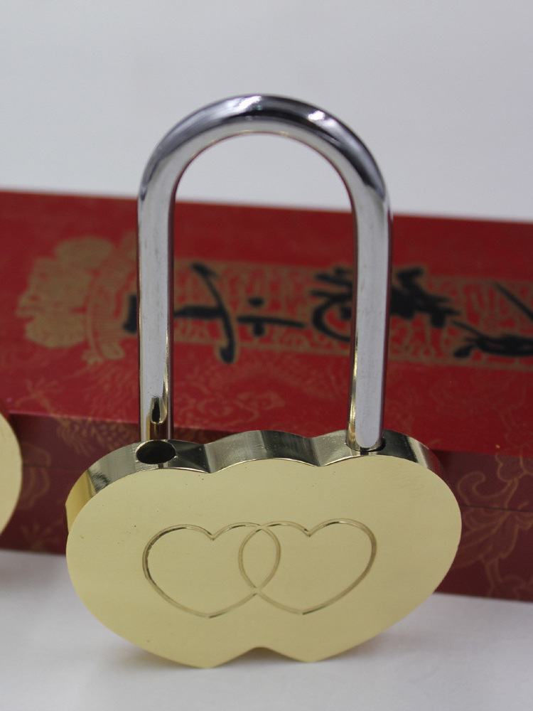 No Keyed pad lock Engraved Double Heart Lock Lovers Wedding Gifts Brass Padlock love lock