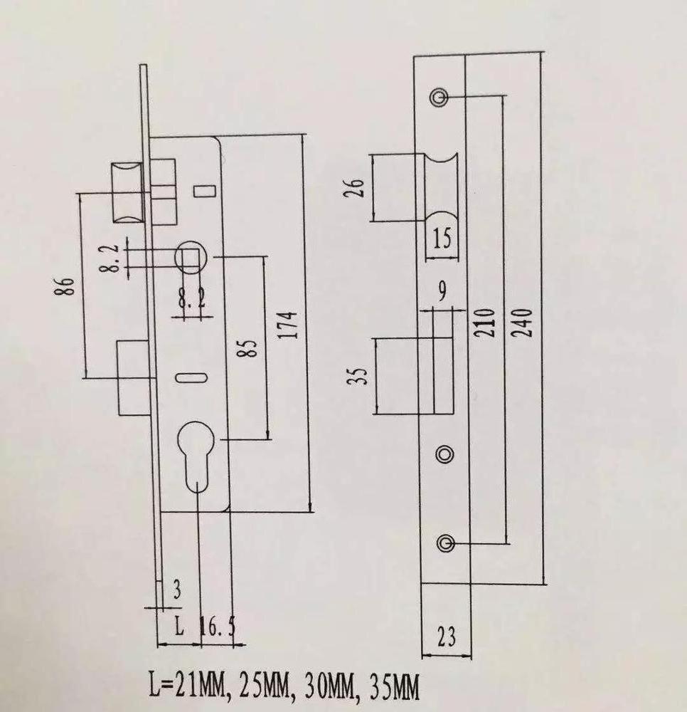 aluminum doors window Latch roll up backset 85mm center distance 8520 door mortice lock body