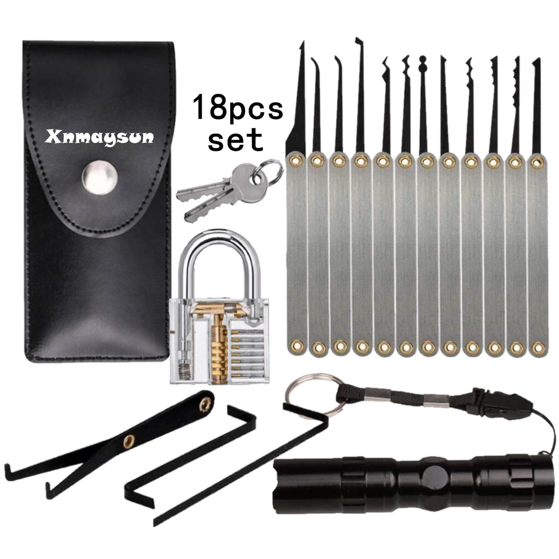 18pcs Set Lock Smith Transparent Padlock Beginners Training Tools Stainless Steel Lock pick set