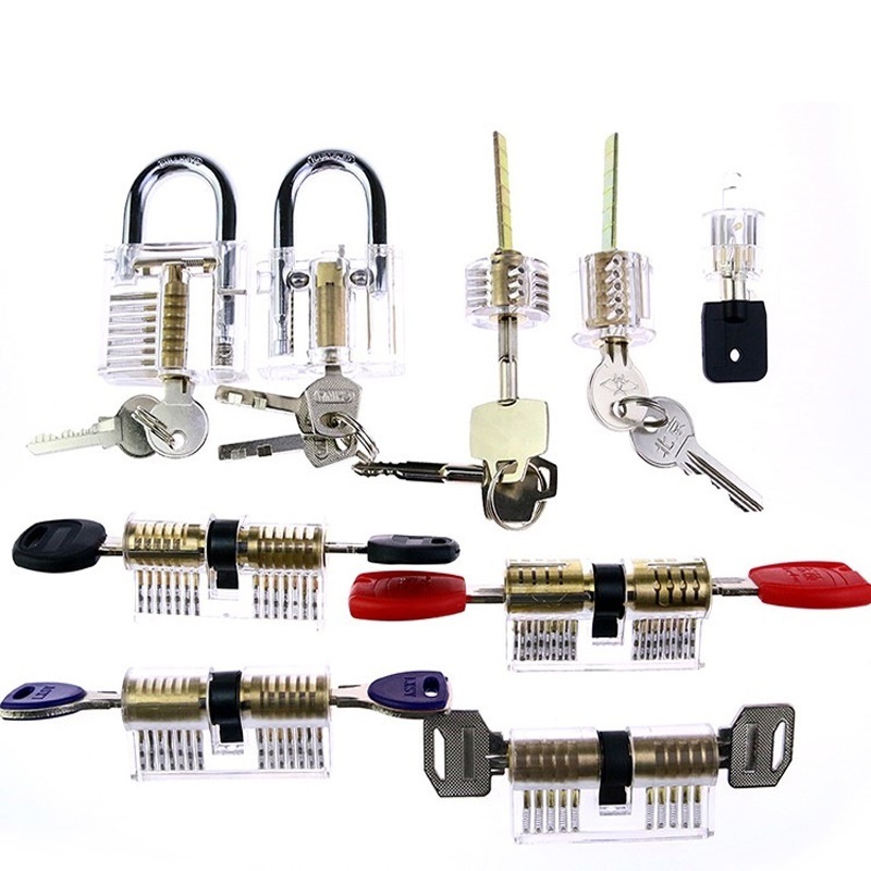 9pcs Professional Practice Lock Transparent Cutaway Practice Tools Locksmith  Clear Lock picking set