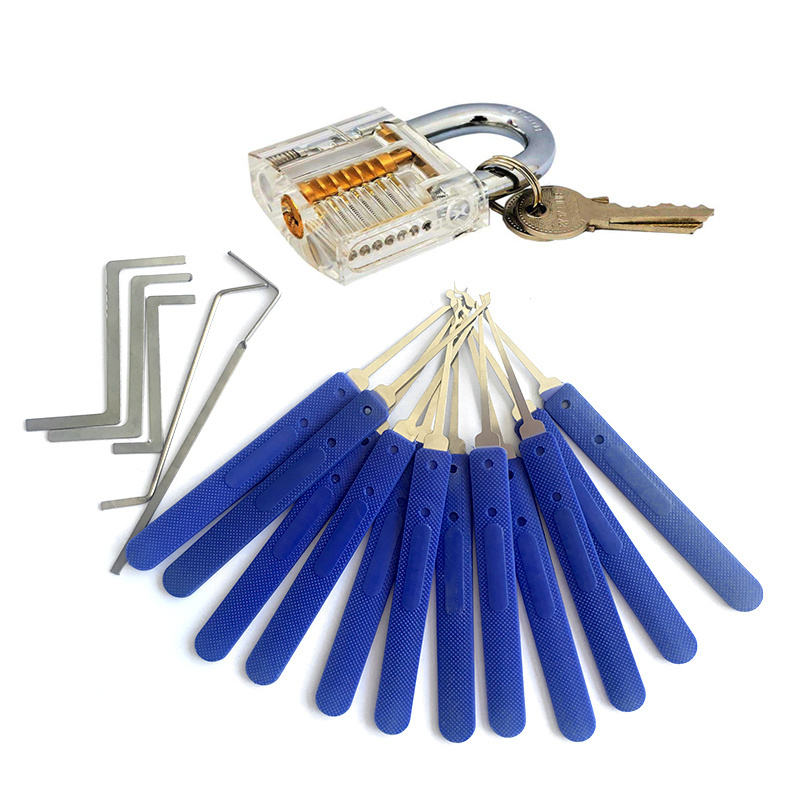 12+5 pcs Transparent Practice Padlock Fast Opening Unlocking Door Locksmith Lock Picking Set