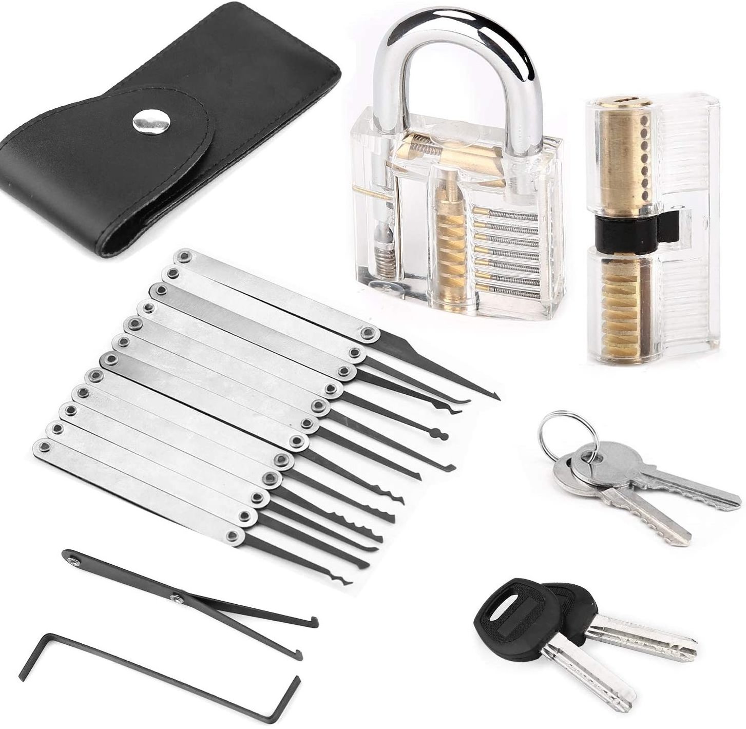 Stainless Steel Flashlight Transparent Padlock 18 pcs Lock Pick Tool  set