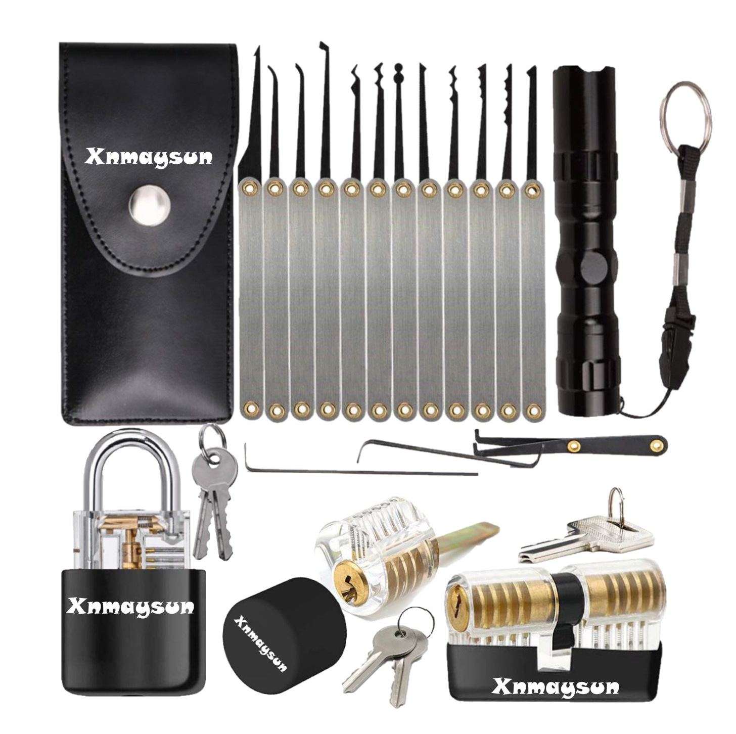 Stainless Steel Flashlight Transparent Padlock 18 pcs Lock Pick Tool  set