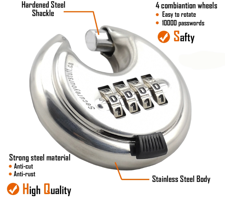 American Market 70mm High Security Stainless Steel padlock Combination Round Disc Padlock disc Lock