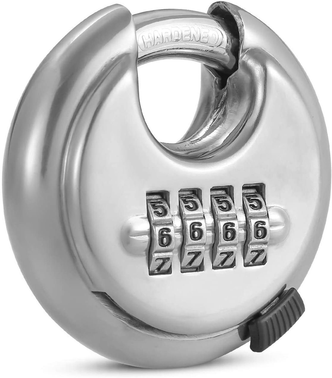 Stainless Steel Round Combination Lock Resettable Hardened Heavy duty 4-Digit Weatherproof Keyless digit Discus disc padlock