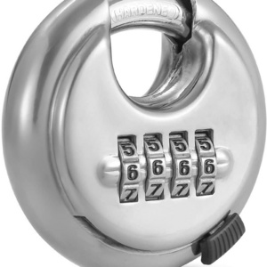 Stainless Steel Round Combination Lock Resettable Hardened Heavy duty 4-Digit Weatherproof Keyless digit Discus disc padlock