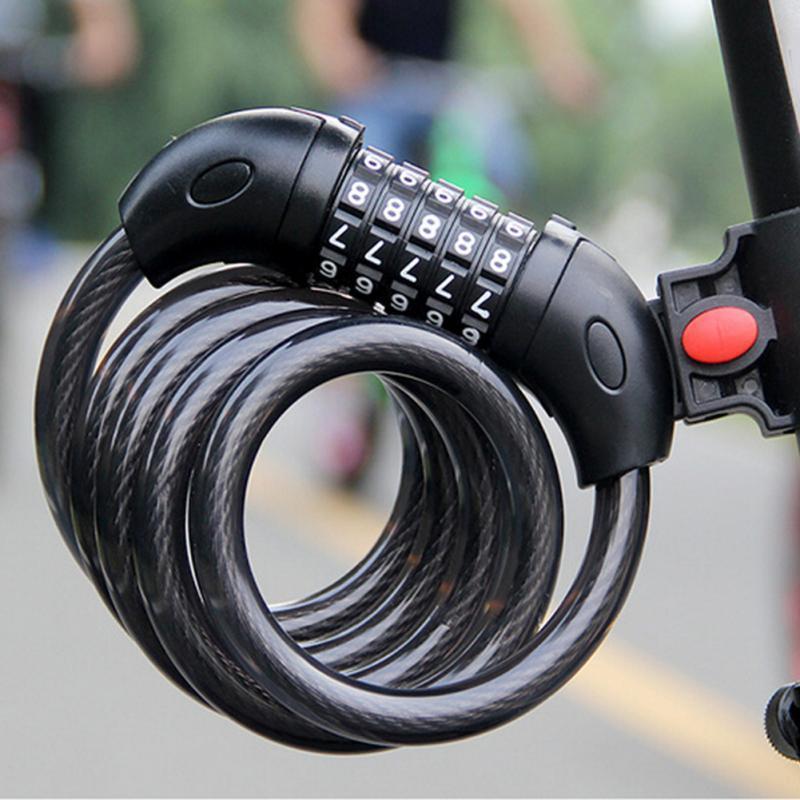 1.2m Long 5 digit Anti-theft combination bicycle cable lock mounting bracket resettable code bicycle password lock